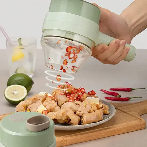 ¡Cocina en segundos!  Mini Triturador 4 en 1 + Cepillo  — ¡Corta, limpia y listo!