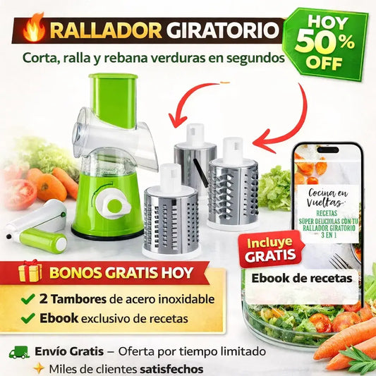 Rallador Giratorio PRO 3 en 1 🎁 Incluye Ebook de Recetas + Envío GRATIS