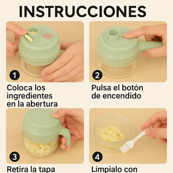 ¡Cocina en segundos!  Mini Triturador 4 en 1 + Cepillo  — ¡Corta, limpia y listo!