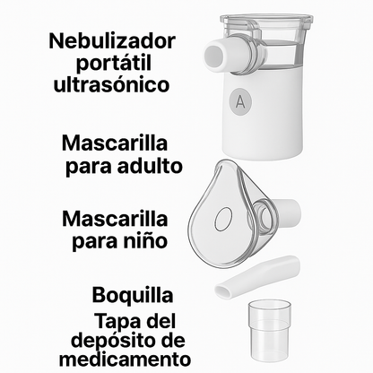 Nebulizador Portátil Ultrasónico Pro + Kit Familiar: ¡Recarga USB/Batería! + ENVIO GRATIS