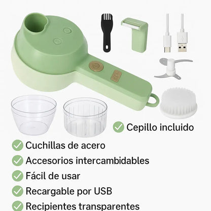 ¡Cocina en segundos!  Mini Triturador 4 en 1 + Cepillo  — ¡Corta, limpia y listo!