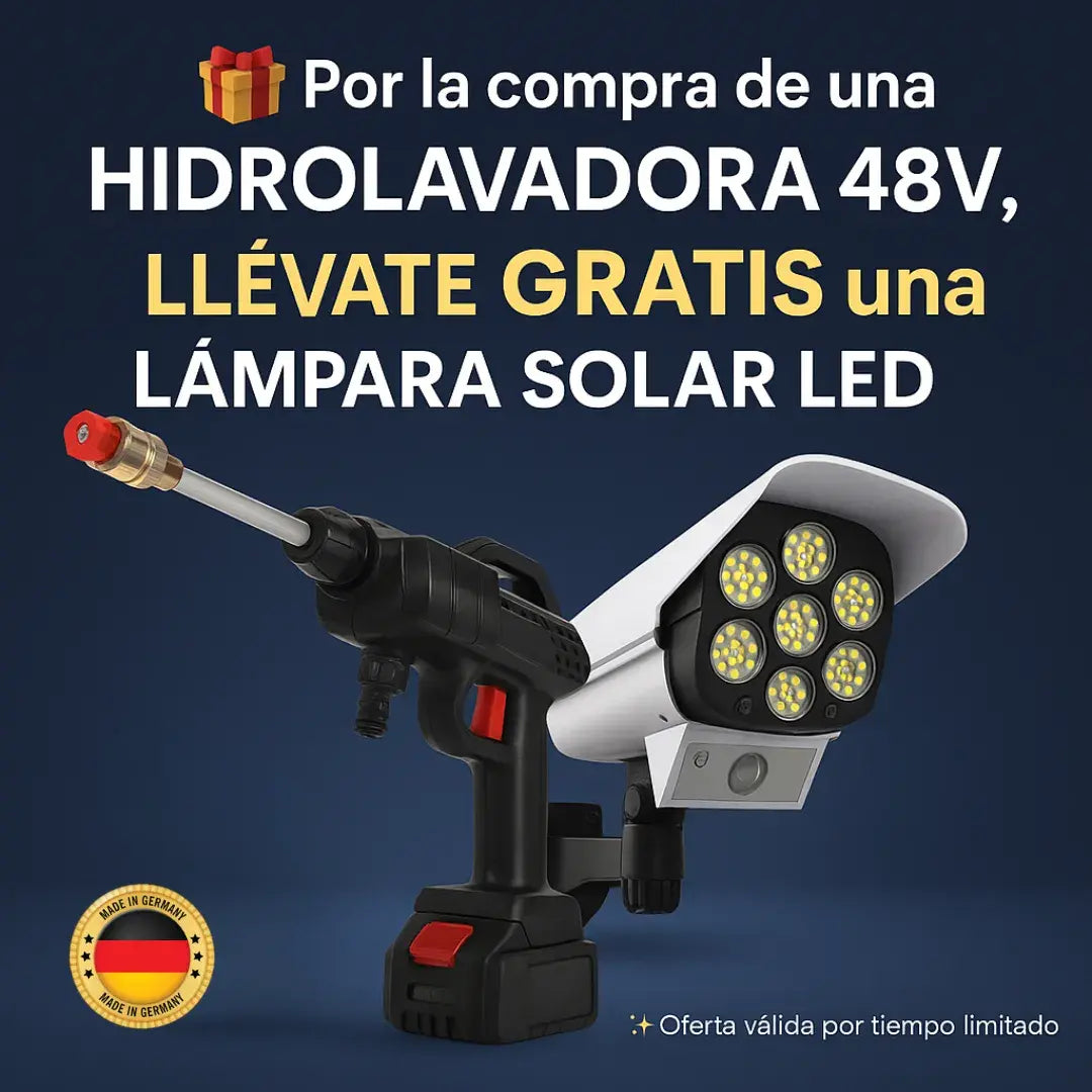 🎁 Compra tu Hidrolavadora Inalámbrica 48V, recibe una Lampara Solar Led ¡GRATIS!