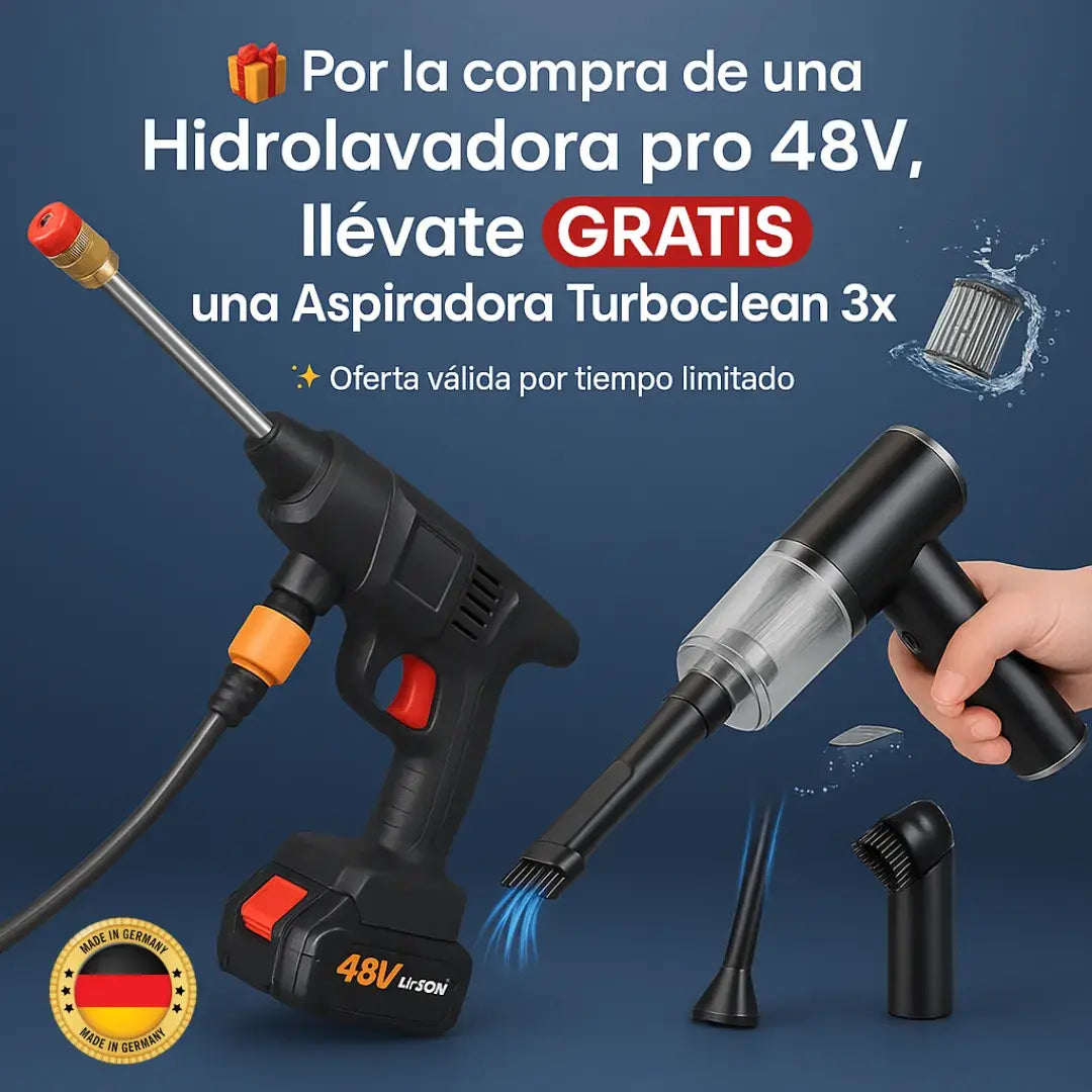 🎁 Lleva tu Hidrolavadora pro 48V y recibe un regalo exclusivo: Aspiradora TurboClean 3X.