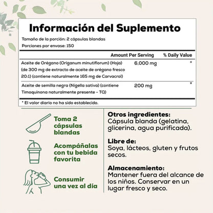 Aceite de Orégano 6000 mg + Semilla Negra 💊 Bienestar natural diario 🚚 Envío GRATIS
